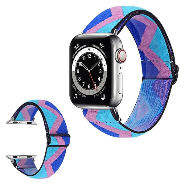 Apple Watch 42mm - 44mm elastisk urrem med stilfuldt mønster - Blå / Lyserød / Lyserød Multicolor