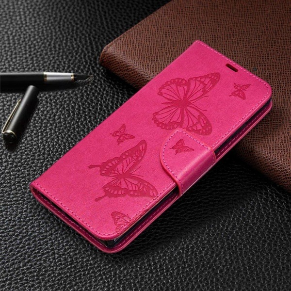 Butterfly Samsung Galaxy Note 20 nahkakotelo - Ruusu Pink