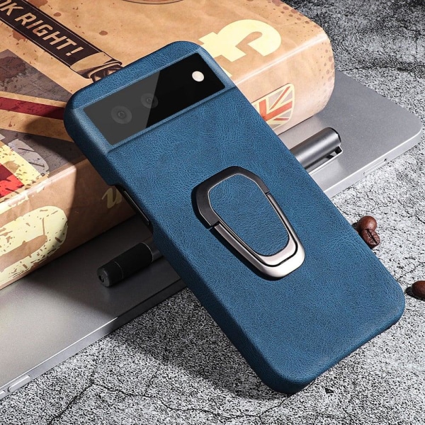 Shockproof leather cover with oval kickstand for Google Pixel 6 Blå