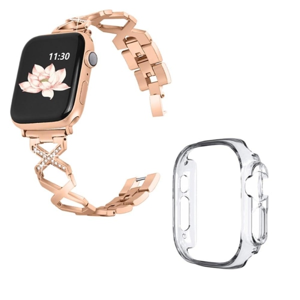 Apple Watch Ultra rhinestone décor stainless steel watch strap w Pink