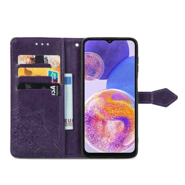 Mandala läder Samsung Galaxy A23 fodral - Lila Lila