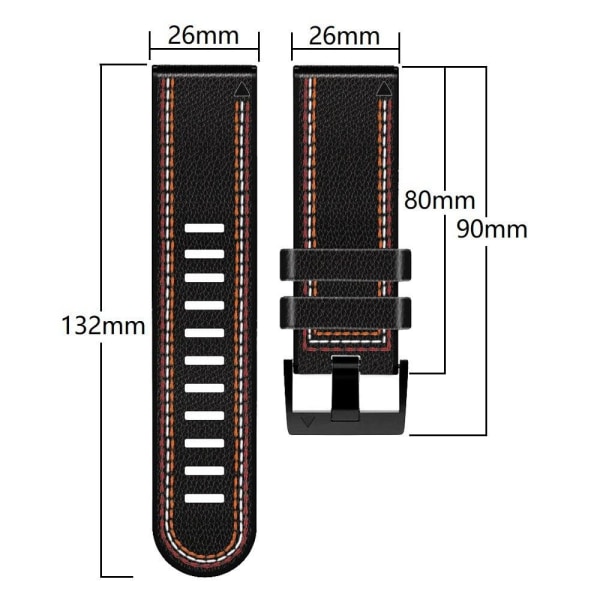 26 mm läder med silikonarmband för Garmin-klocka - Svart Svart