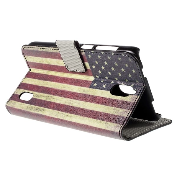 Moberg læderetui til Huawei Y625 med stander og kortholder - Gammeldags amerikansk flag Multicolor