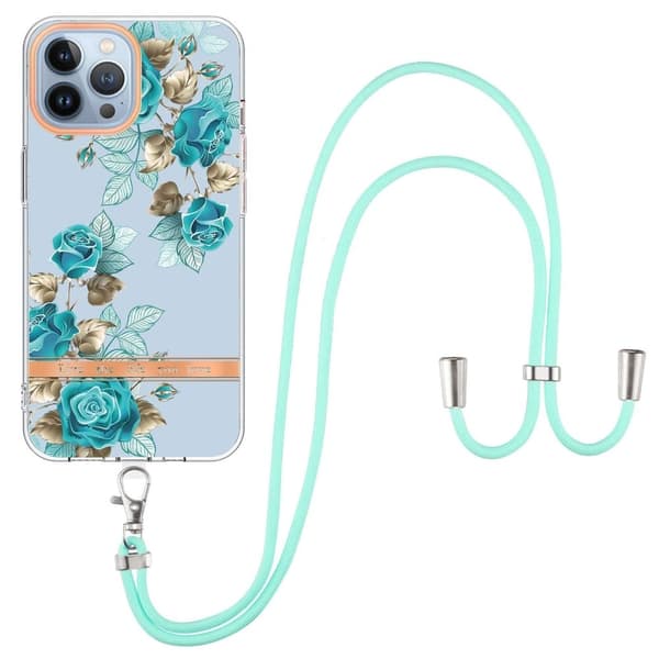 Slim og Holdbart Blødtcover med Snor til iPhone 15 Pro Max - Hc002 Blue Rose Blue