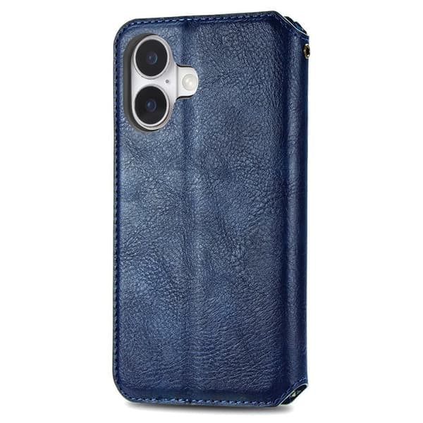 Läder iPhone 16 Plus fodral med romb-design - Blå Blå