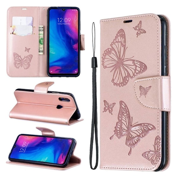 Butterfly Xiaomi Redmi Note 7 / Note 7 Pro / Note 7S etui – Lyserød Pink