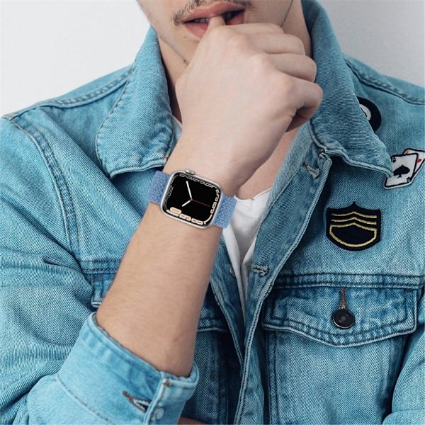 Apple Watch Series 8 (45mm) / Watch Ultra klockarmband i elastisk nylon - Baby Blå Storlek: L Blå