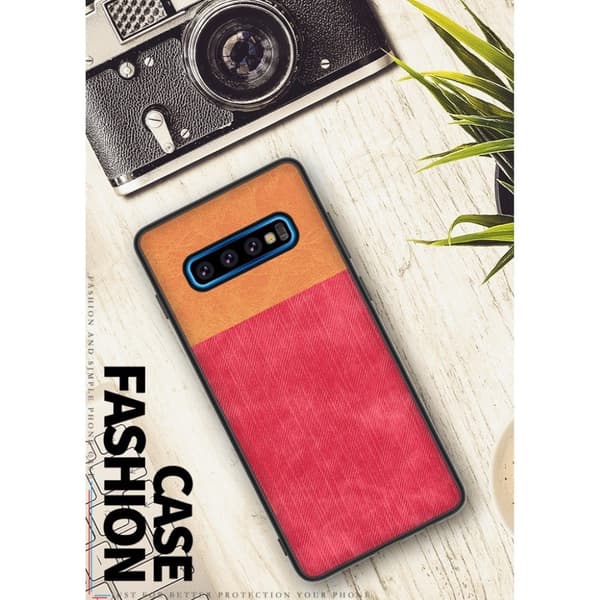 Samsung Galaxy S10 Plus jeans stoff deksel - Brown / Red Multicolor