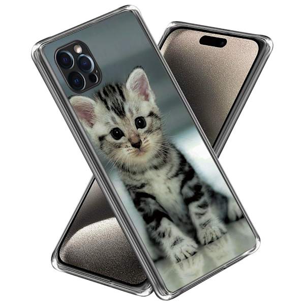 Deco iPhone 15 Pro Max deksel - Søt Katt Silver grey