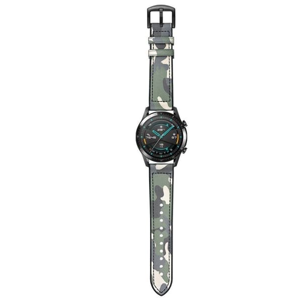 Huawei Watch GT 2 46mm ægte læder Urrem - Grøn / Camouflage Multicolor