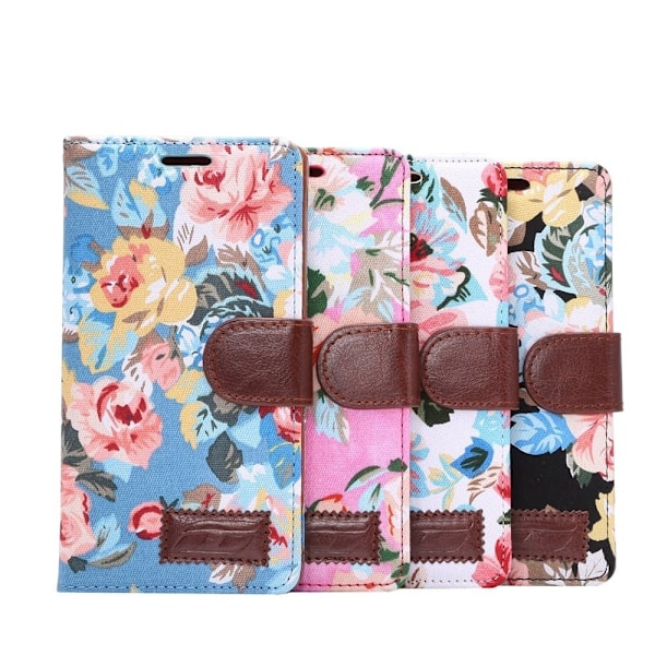 Sony Xperia Z3+ Læder Flip Etui Med Kortholder - Hvid Blomstret mønster Multicolor