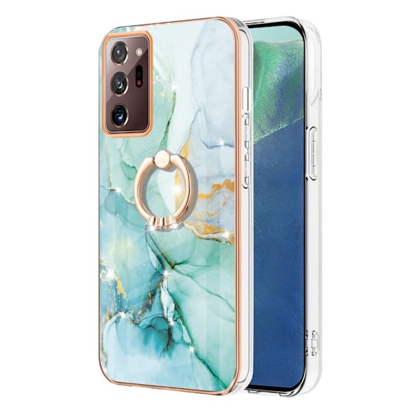 Marble Patterned Suojakuori With Ring Holder For Samsung Galaxy Note 20 Ultra 5G - Vihreä Marble Haze Green
