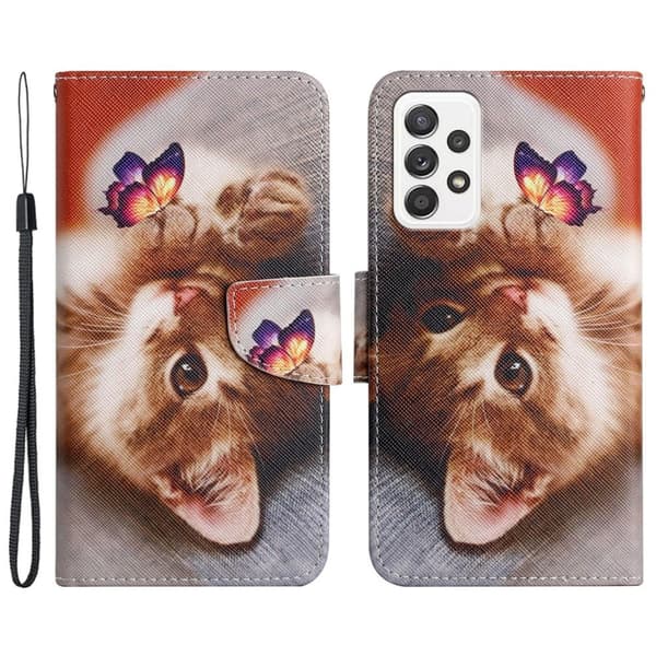 Wonderland Samsung Galaxy A33 5G Flip Etui - Sommerfugl og Kitten Multicolor