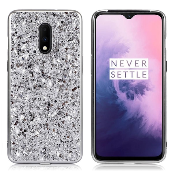 Glitter OnePlus 7 kuoret - Hopea Silver grey