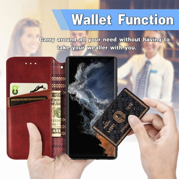 Nahkakotelo With A Stylish Rhombus Imprint For Samsung Galaxy S23 Ultra - Punainen Red