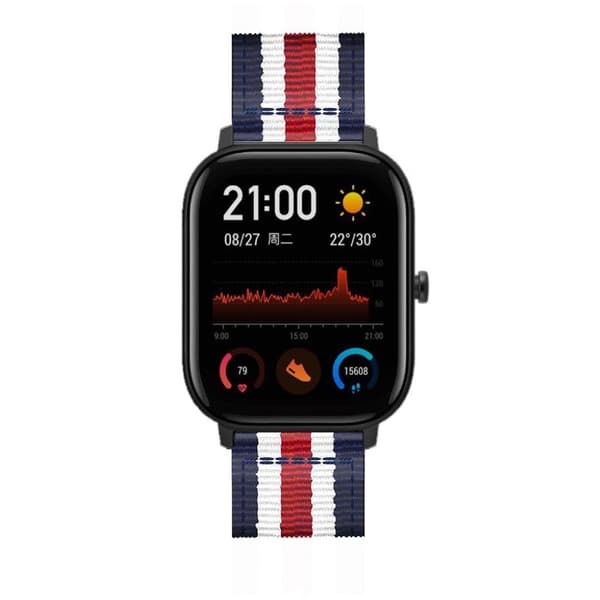 Amazfit GTS vertical nylon Urrem - Blå / Hvid / Rød / Hvid / Blå Multicolor