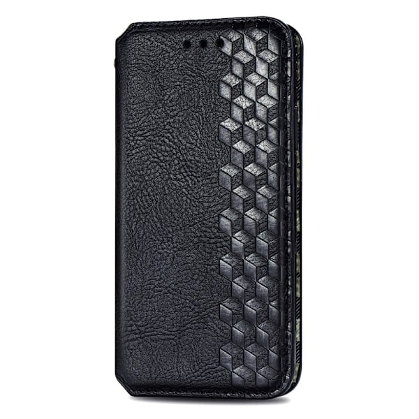 Læder Etui med A Stilfuldt Rhombus Tryk til Motorola Moto G72 - Sort Black