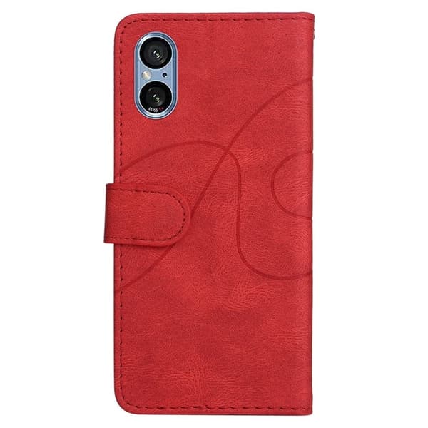 Texturerat läder Sony Xperia 10 VI fodral med handledsband - Röd Röd