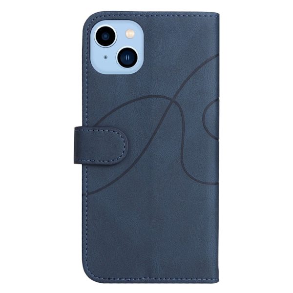 Texturerat läder iPhone 14 Plus fodral med handledsband - Blå Blå