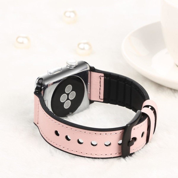 Apple Watch Series 5 40mm ægte læder silikone Urrem - Lyserød Pink
