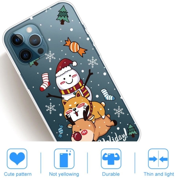 Christmas iPhone 13 Pro Max Suojakotelo - Shiba Inu Snowman Deer Multicolor