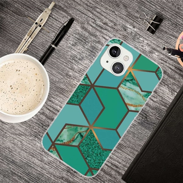Marmormotiv iPhone 14 Plus skal - Blågrön Marmorplatta Grön