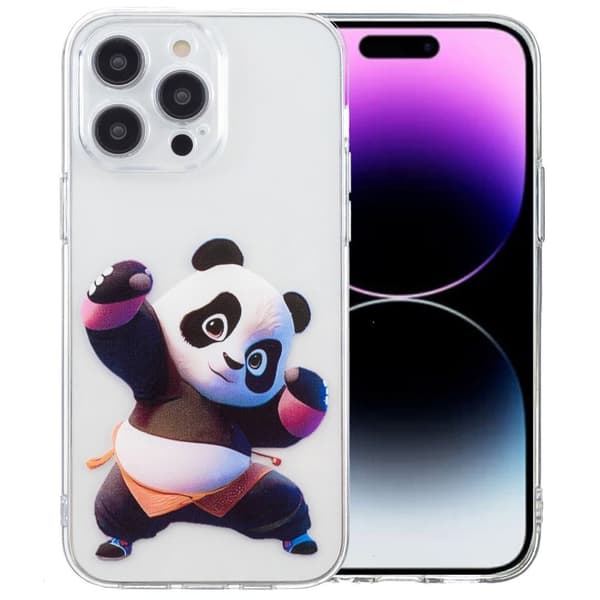 iPhone 16 Pro Case läpinäkyvä reuna joustava puhelin kansi kuvio tulostus - Panda Black