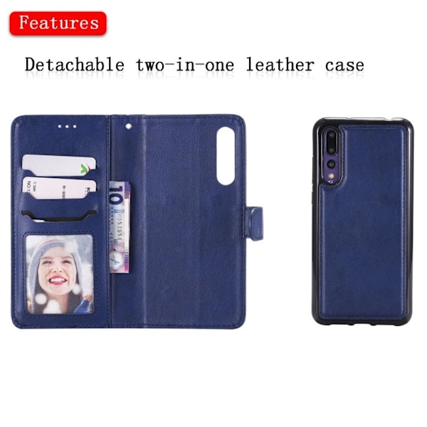 Huawei P20 Pro aftageligt læder flip etui - Blå Blue