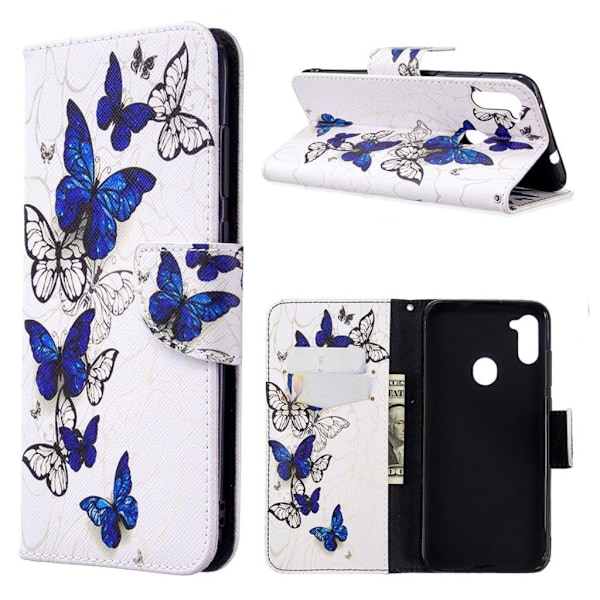 Wonderland Samsung Galaxy A11 / M11 Etui - Blå og hvide sommerfugle White