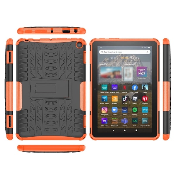 Dækmønster kickstand-etui til Amazon Fire 8 HD (2022) - Orange Orange