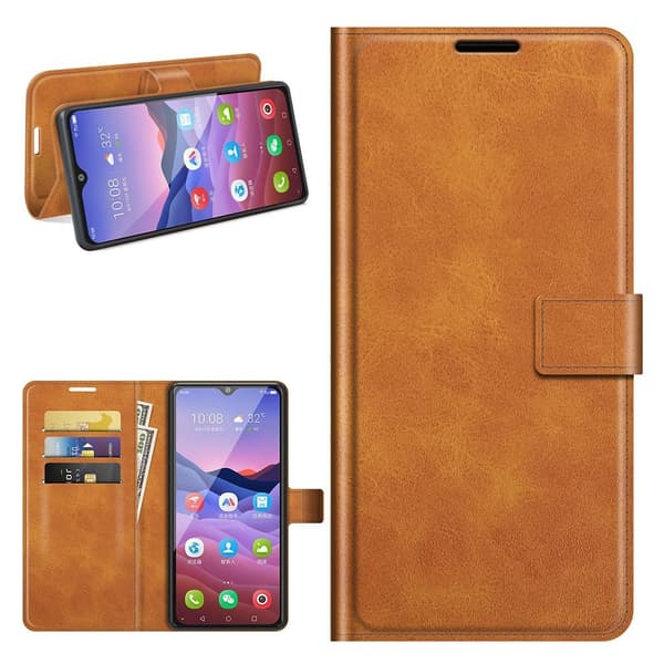 Wallet-style Lær Etui til ZTE Blade V2020 Smart - Oransje Orange
