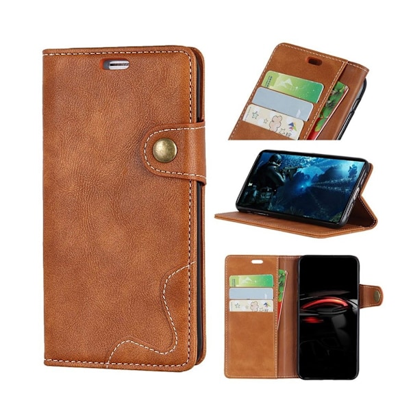 Sony Xperia XZ4 s-formet tekstureret læder flip etui - Brun Brown