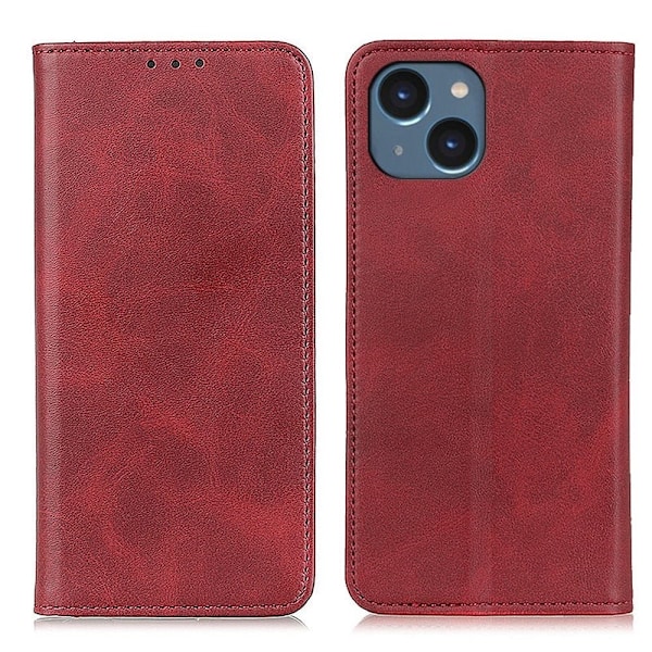 iPhone 14 Plus lompakkokotelo, aitoa nahkaa - Punainen Red