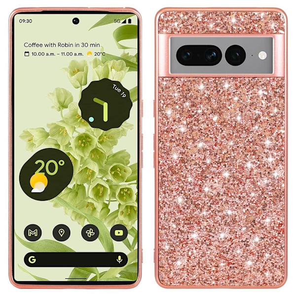 Glitter Google Pixel 7a Etui - Rødguld Pink