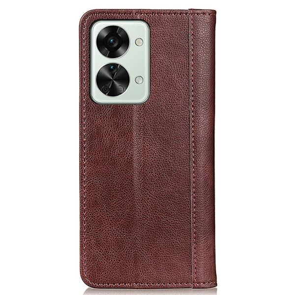 Äkta läder OnePlus Nord 2T fodral med magnetisk stängning Brun