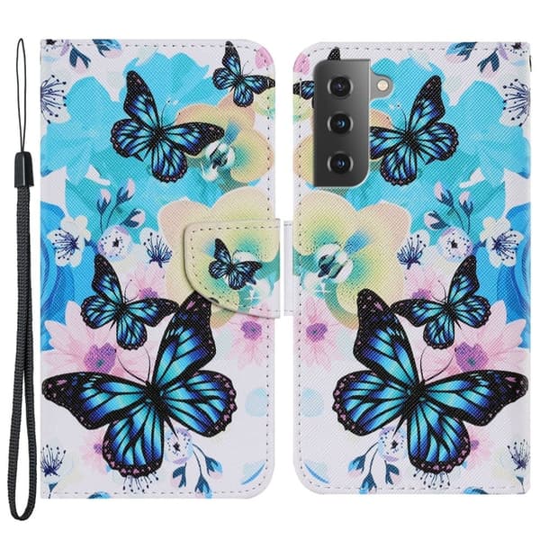 Wonderland Samsung Galaxy S22 Plus Flip Etui - Blå Sommerfugle Multicolor