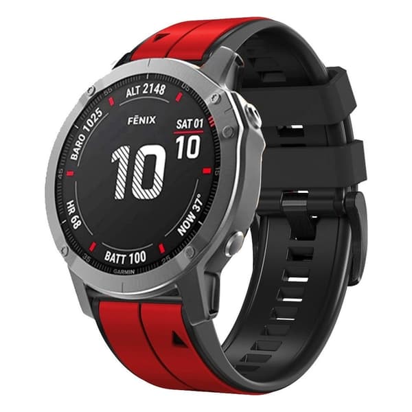 26mm kaksivärinen silikoninen kellohihna Garmin-kelloon - Punainen / Musta Red