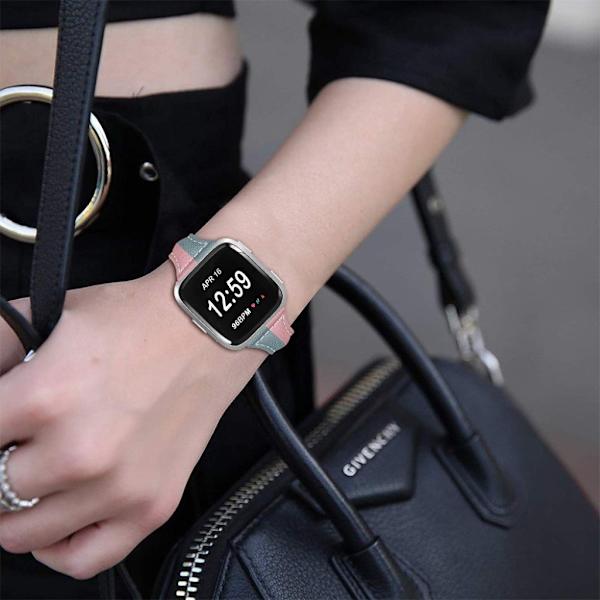 Apple Watch Series 5 40mm ægte læder Urrem - Lyserød / Grå Silver grey