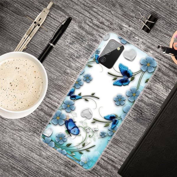 Butterfly Samsung Galaxy A02s (166mm) nahkakotelo - Perhonen Ja Kukka Blue