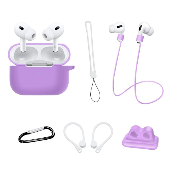 AirPods Pro 2 silikondeksel med tilbehørssett - Lilla Purple