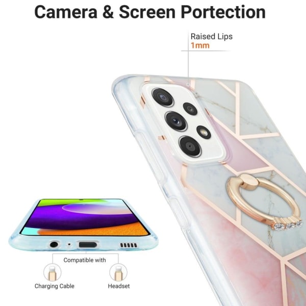 Marble Patterned Suojakuori With Ring Holder For Samsung Galaxy A52s 5G / A52 5g - Pinkki / Valkoinen Pink