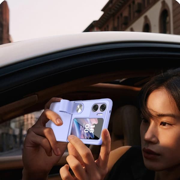 Oppo Find N2 Flip läderfodral med fingerrem - Lila Lila