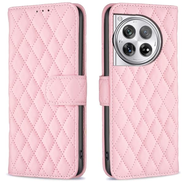 Rhombus mat OnePlus 12R / OnePlus Ace 3 flip etui - Lyserød Pink