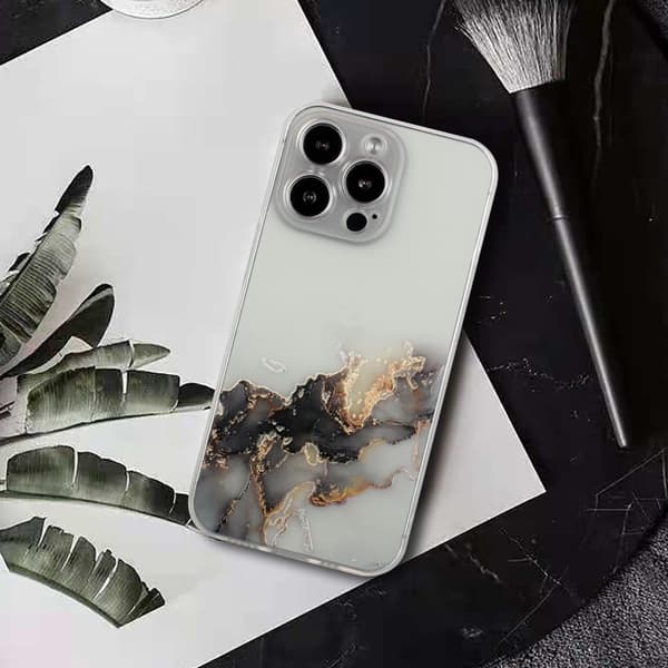 Marmormotiv iPhone 15 Pro skal - Svart Svart