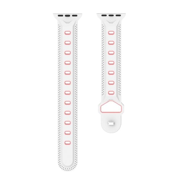 Apple Watch Series 4 44mm klockarmband i silikon med prickdesign - Vit / Rosa Rosa