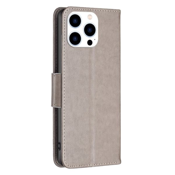 Butterfly iPhone 14 Pro skinnveske - Grå Silver grey