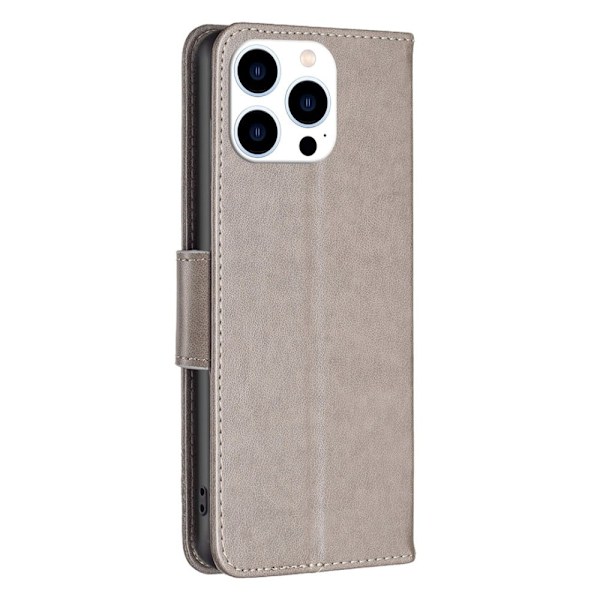 Butterfly läder iPhone 14 Pro fodral - Silver/Grå Silvergrå