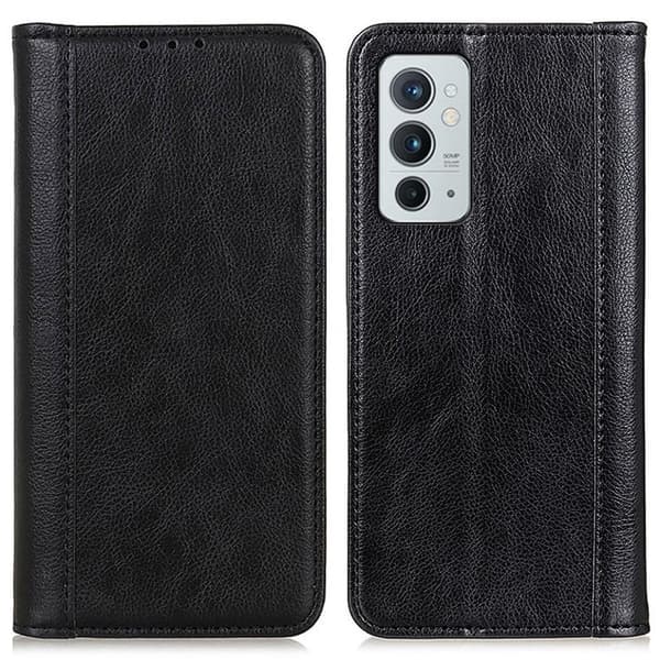 Ekte lærdeksel med magnetisk lukking for OnePlus 9RT 5G - Svart Black