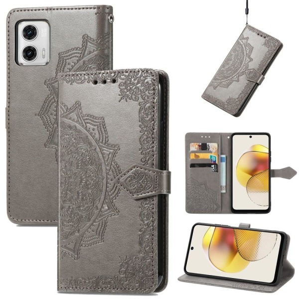 Mandala Motorola Moto G73 Läppäkotelo - Harmaa Silver grey