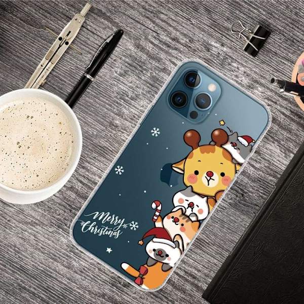 iPhone 14 Pro Funny Christmas Pattern Design Phone Case Soft Flexible Slim stødsikkert Anti-Fingerprint Cover - Søde Stablede Dyr Brown